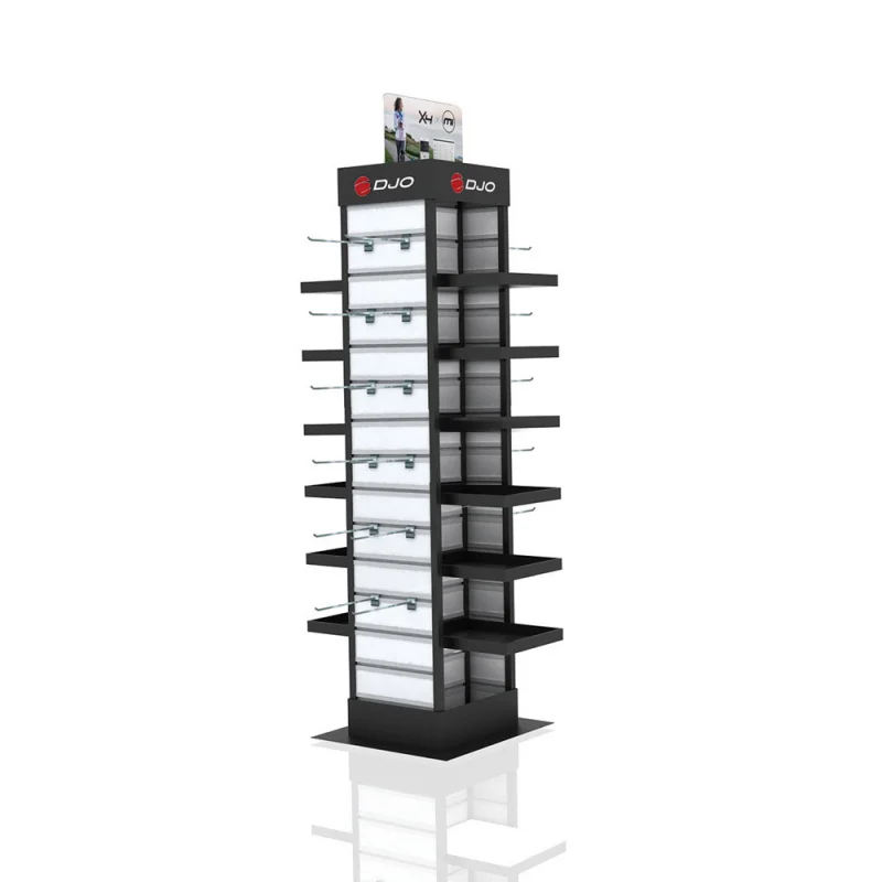 custom.Custom Floor Standing Multi-functional 360 Rotating Display Stand Metal Display Cabinet with Hooks
