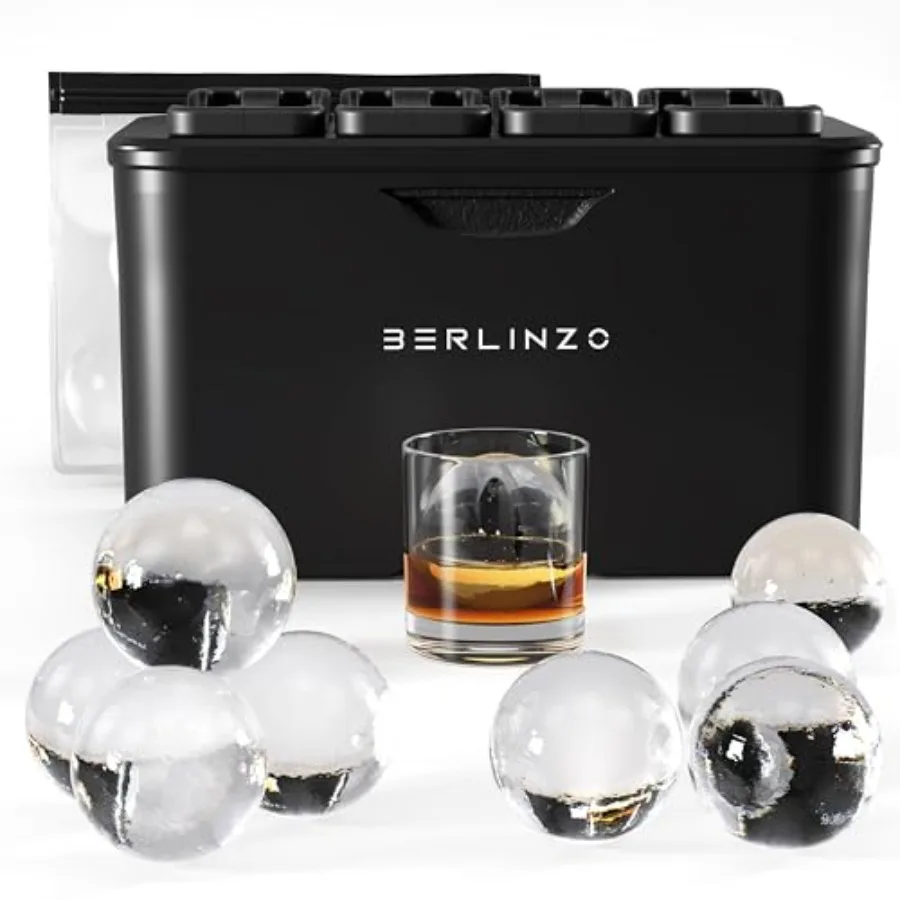 

Premium Clear Ice Ball Maker Mold - 8 Large 2.4" Crystal Clear Ice Balls for Whiskey Cocktails and Bourbon - Easy-to-Remove Mol