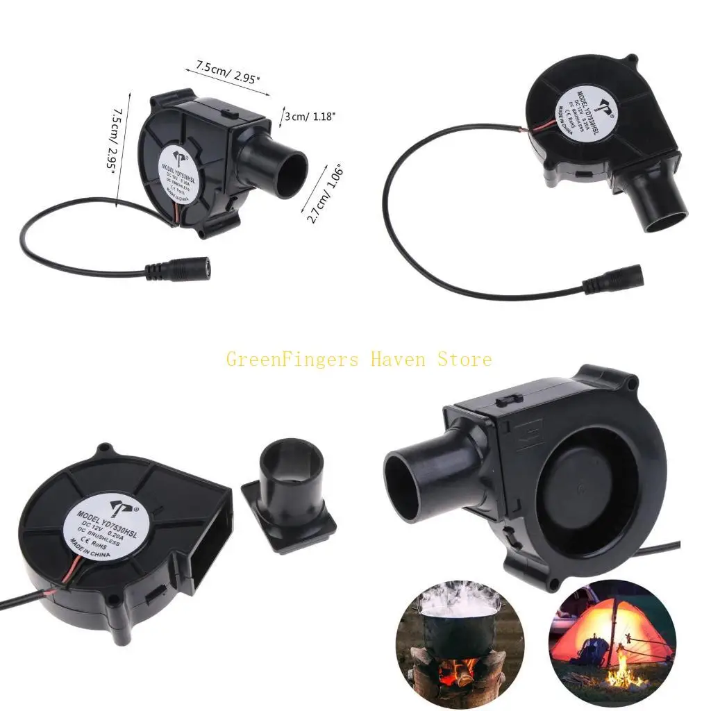 

F68D BBQ Fan Blower 7530 75mm Adjustable Speed DC12V 3700R Camping Cooking Fan Blower