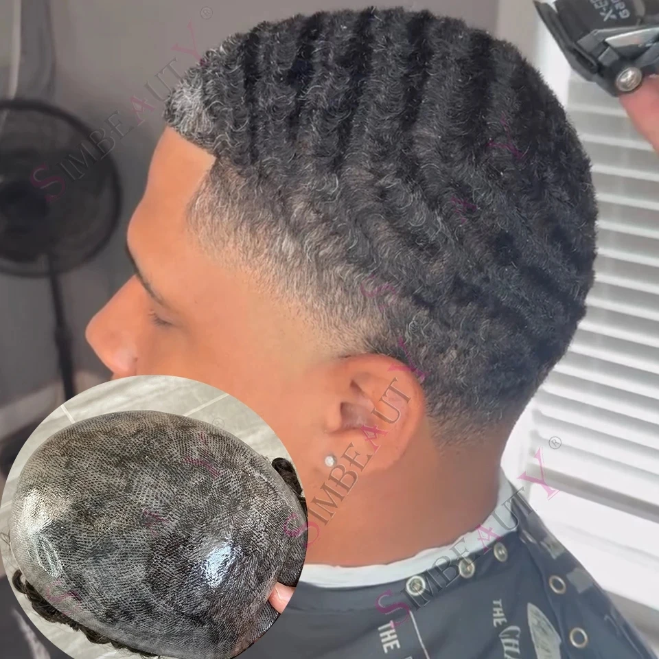 

Мужской парик Afro Men 360 Weaves с тонкой основой, глубокая волна 10 мм, кудрявый, оттенки 1b10, 1b40, серо-черный, 100% натуральные человеческие волосы, незаметный заменитель, протез для волос