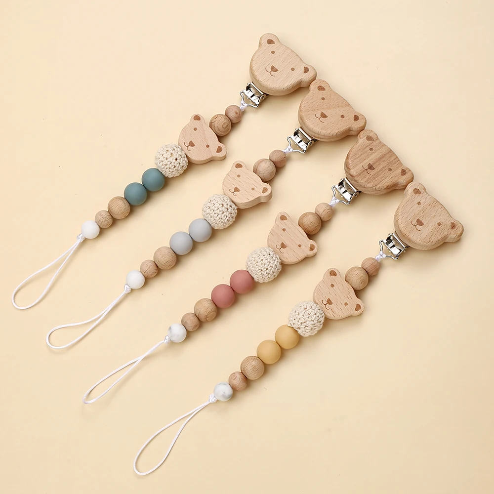 Cartoon Animal Beech Clip Baby Pacifier Chain Silicone Beads Dummy Nipple Holder Teether Chain Newborn Pacifier Clips Toys Gift