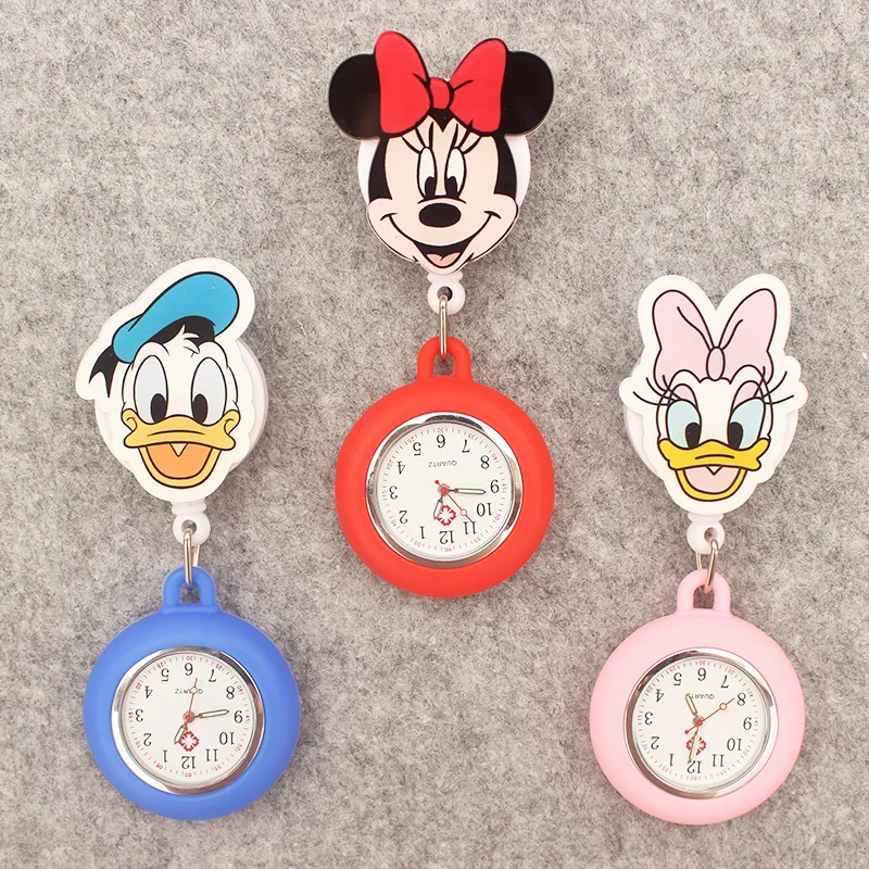 Cartoon coppia Duck Bow Mouse Style orologio da tasca estensibile retrattile e con Clip per uomo e donna