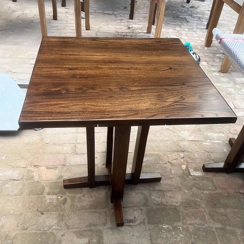 

Wabi Sandy Wind Medieval Solid Wood Retro Old Elm Square Table Backrest Chair B & B Coffee Shop Sugar Water Noodle Shop