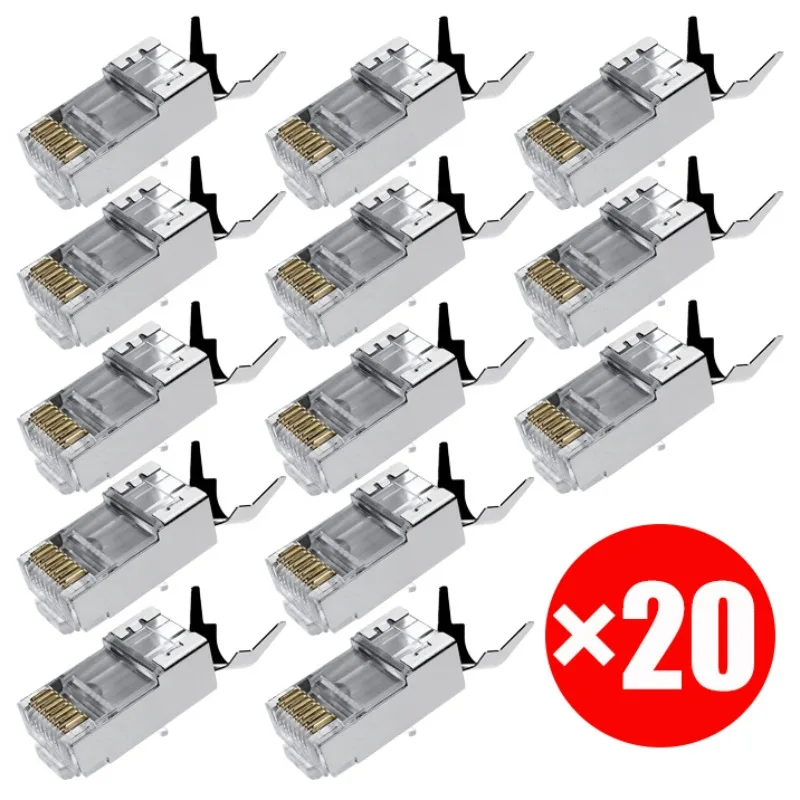 1-20PCS CAT7 Metal Shielded Crystal Head RJ45 Connectors Ethernet Network Cable Crystal Plug CAT 7 Plated Shielded Crystal Heads