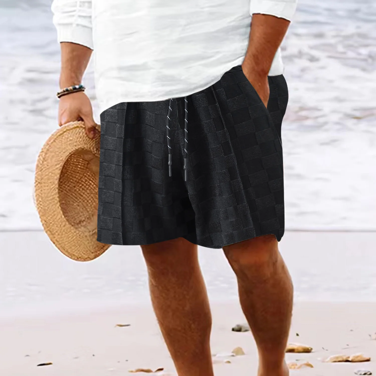 Summer new beach shorts men\'s casual sports loose hot new tethered quick drying fabric comfortable plus size fashion men