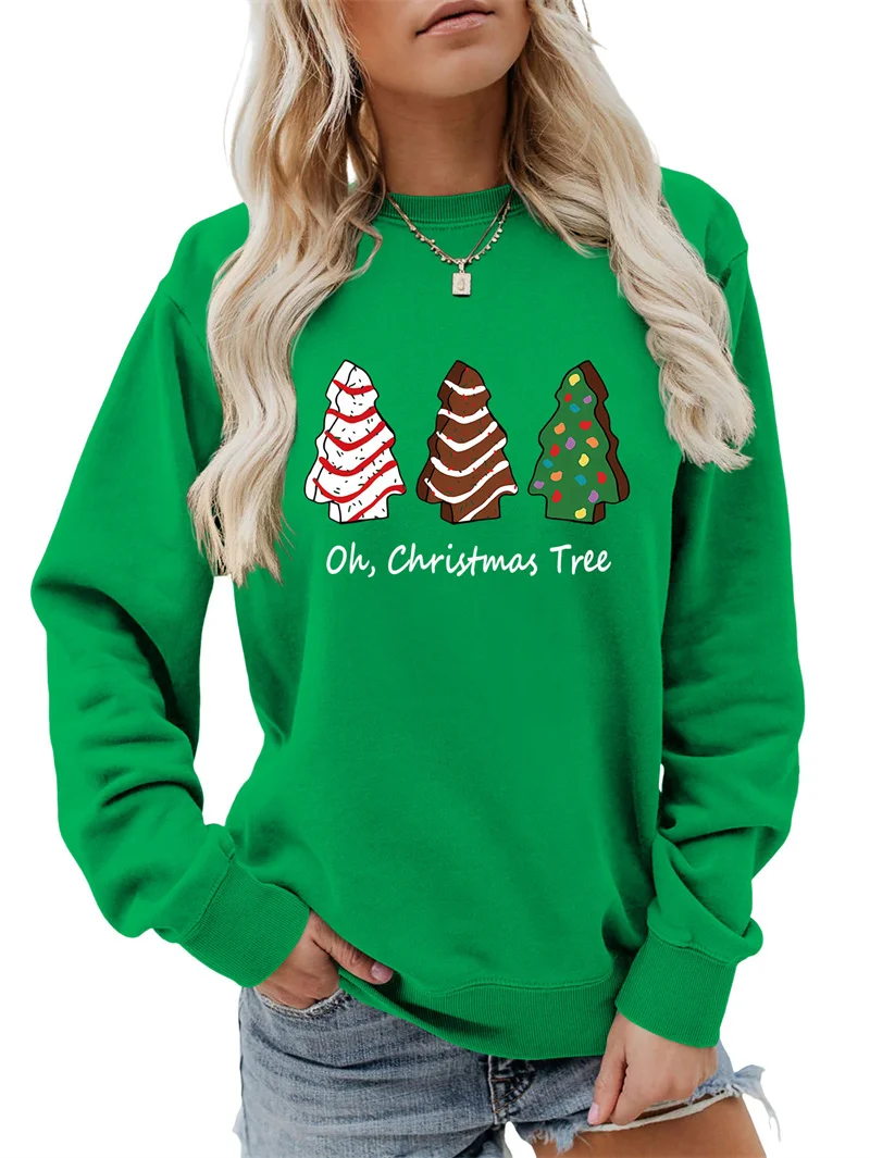 New cotton autumn and winter vintage round neck long sleeve oh christmas tree holiday letter print fashion fun hoodie