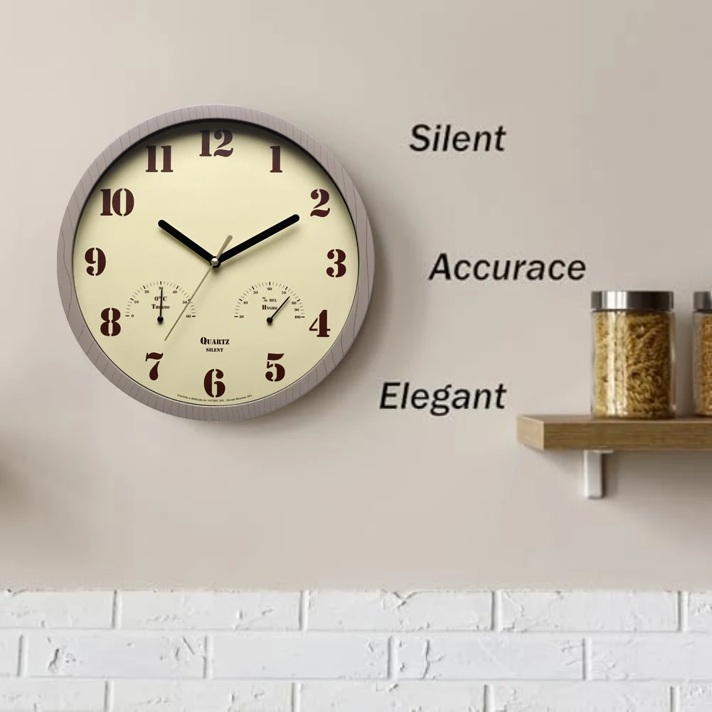 Analog Clock With Hygrometer Smart Temperature Control System 24.5*24.5*5cm Outdoor Clocks 10-inch Waterproof Design