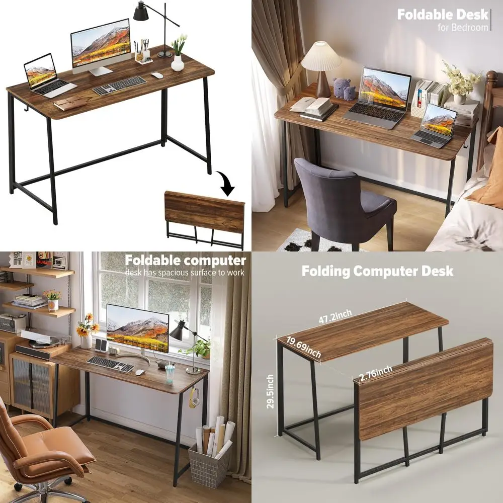 

Folding Desk 47.2-Inch Compact Computer Desk for Bedroom, Portable Space-Saving Desk for Home Office, Writing Workstation, Ergon