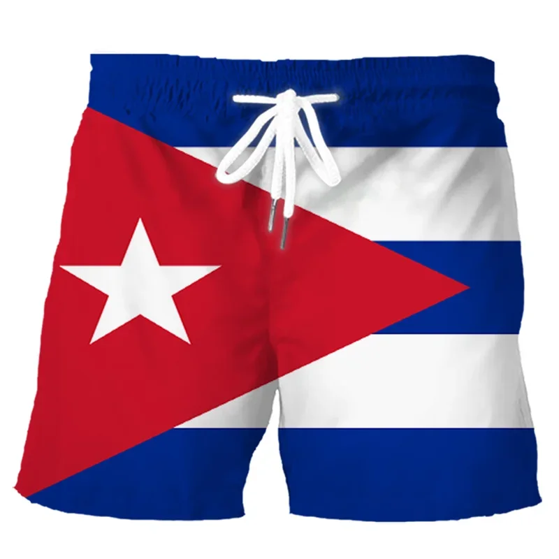

Retro 3D Printed Cuban Flag Beach Shorts Men Summer Casual Street Cube Pattern Short Pants Summer Quick Dry Surf Board Shorts