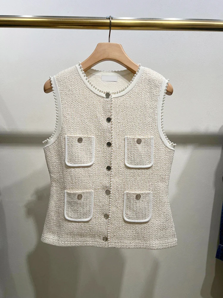 

Ele Beaded Vest Top Small Fraance Sle Button up Polyester Fabric Commute Sle ort Length Moderate Warmth Single Bu...
