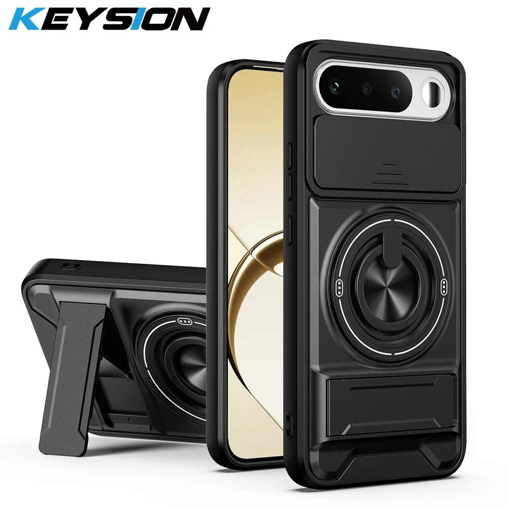 

KEYSION Magnetic Phone Case for Raelme 16 5G Slide Camera Protection Upright Kickstand 360 Ring Shockproof Cover for Realme16 5G