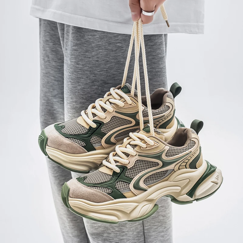 Herren-Dad-Sneaker, atmungsaktives Obermaterial aus großem Mesh, dicke Juteschnürsenkel, farblich abgesetzte dicke Sohle, höhenvergrößernd und rutschfest, retro-trendiger Stil, mehrere Farboptionen verfügbar, vielseitige Freizeitschuhe für den täglichen Arbeitsweg und die Straßenmode. – Detail 15