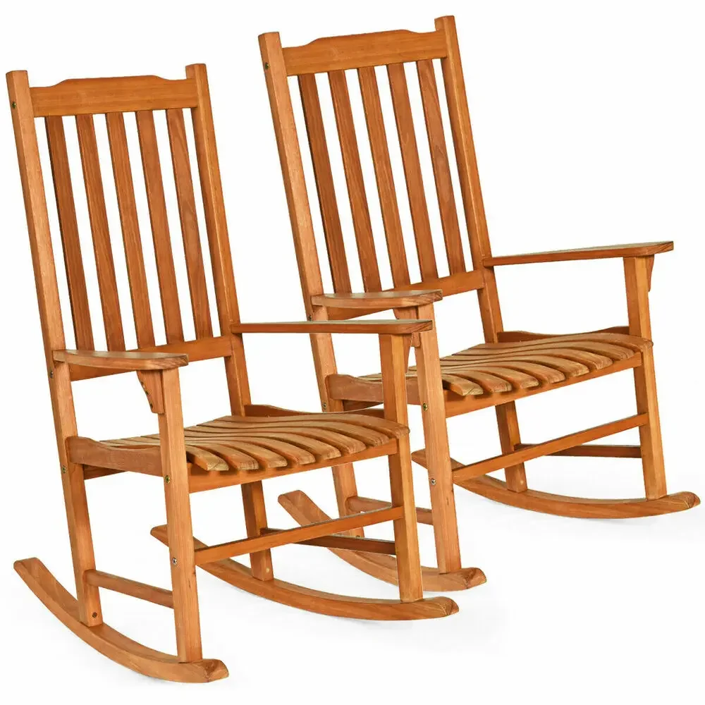 

2 PCS Outdoor Eucalyptus Rocking Chair Single Rocker for Patio Deck Natural