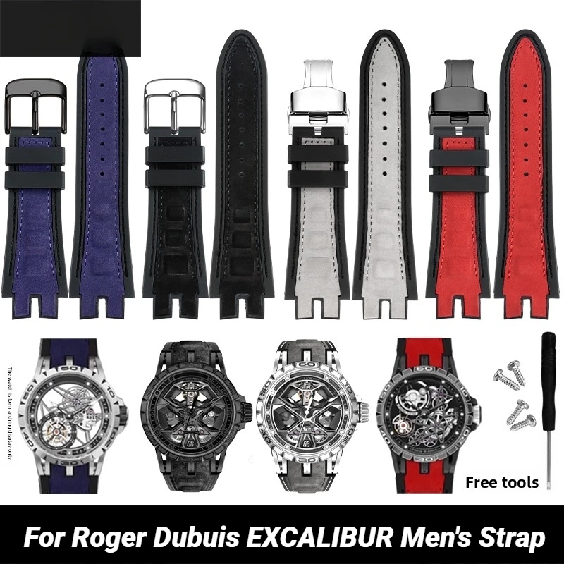 

Ремешок для часов Roger Dubuis EXCALIBUR 28 мм, силиконовый ремень из воловьей кожи, мягкая резиновая задняя часть, ремешок для часов 28 м, бесплатные винты, аксессуары