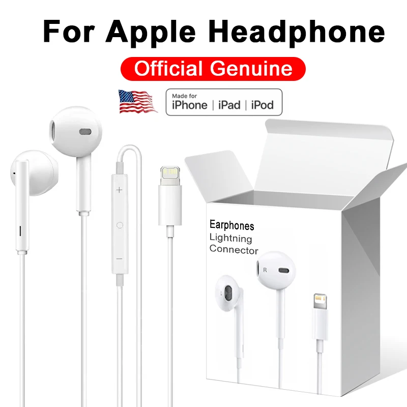 Original Headphones For Apple iPhone 16 15 14 13 11 12 Pro Max Plus In-ear Lightning 3.5MM Wired Bluetooth Earphones Accessories