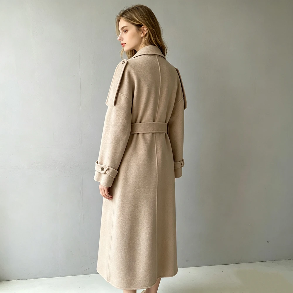 Jaxmonoy Women Wool Trench Coats Fall New Arrival Loose Long Wool Jacket Lady Casual Winter Overcoat with Belt Fashion Outerwear