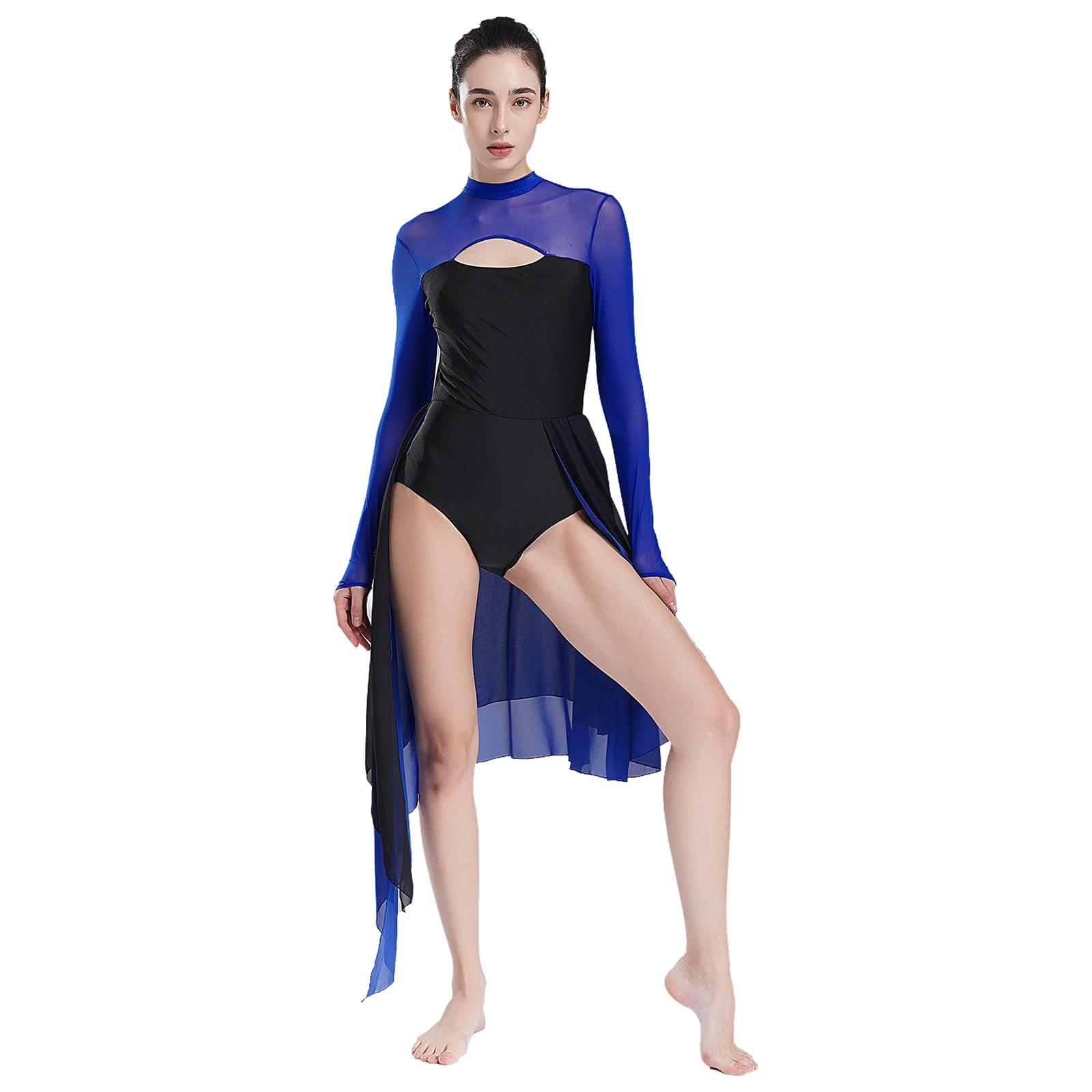 Women Adult Ballet Lyrical Dance Bodysuit Dresses Cutout Backless Gymnastics Leotard Artistic Figure Skating Dance Body Costumes