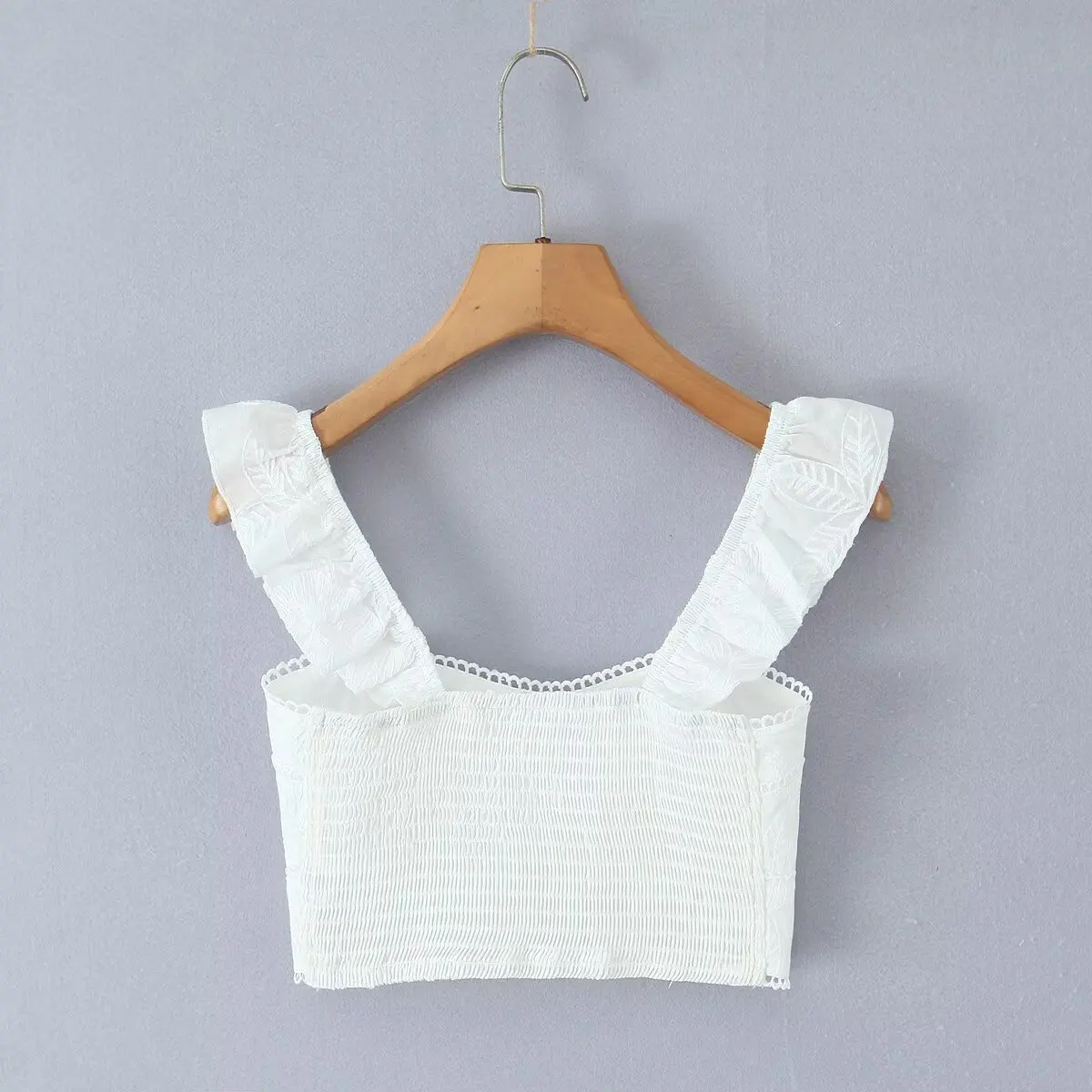 Dave&Di French Country Lazy Cotton Embroidered Camisole Tank Tops Minimalist White Holiday Casual Short Shirt Blouse Women