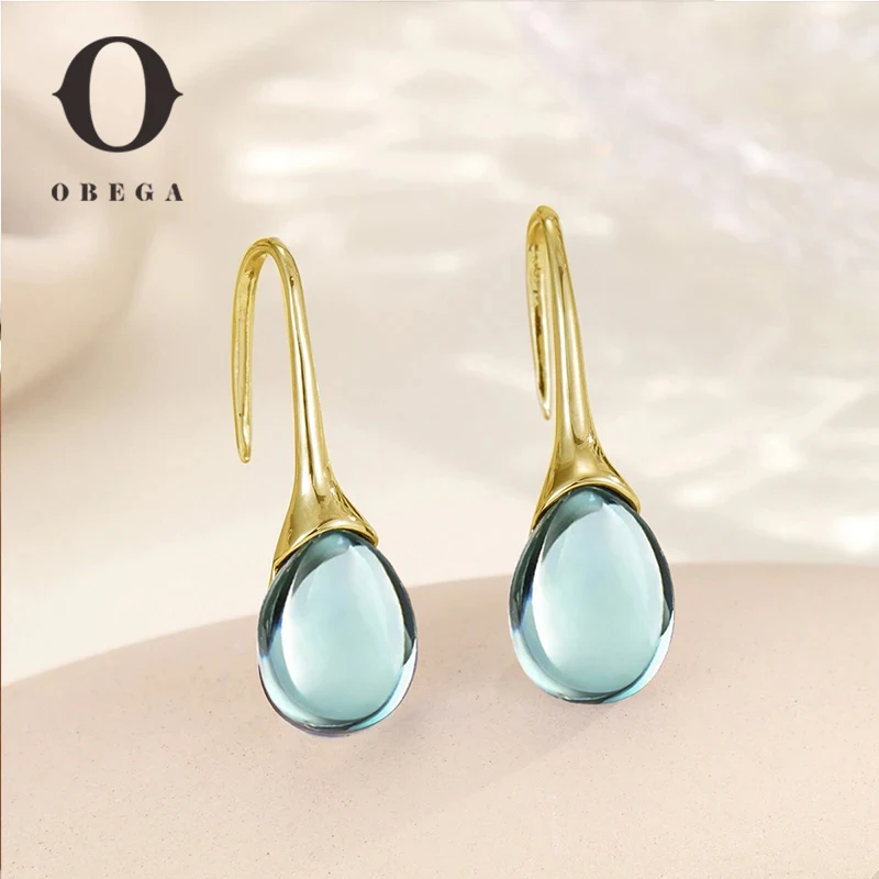 Obega French Water Drop Colorful Glass Earring Green Carol Fuchsia Blue Crystal Stone Vintage Earring Valantine Birthday Gift