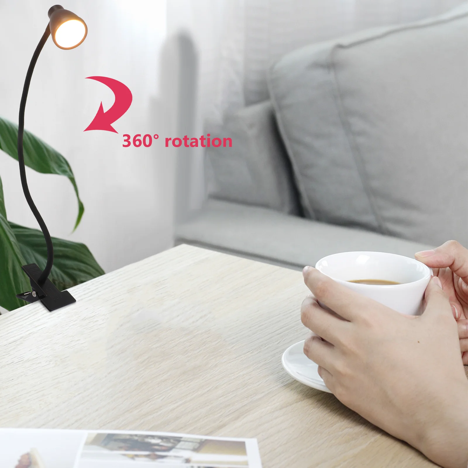 

1Pcs LED Clip-Type Table Light Design Creative Decor Eye Protection Night Reading Lamp USB Powered Black