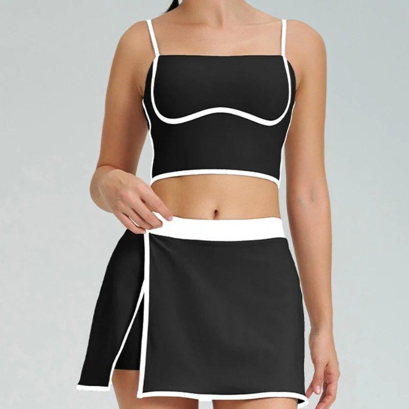 

2025 New Women's Yoga Set Color-blocking Running Vest High Waist Yoga Pants Fitness Suit with Shockproof Cup