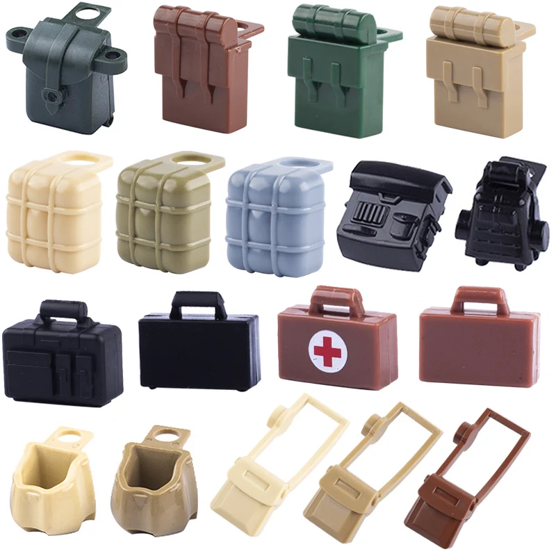 MOC Bricks WW2 Military Weapon Backpack Building Blocks Soldier Bag Figures City Friends Accessories Bricks Toys For Children