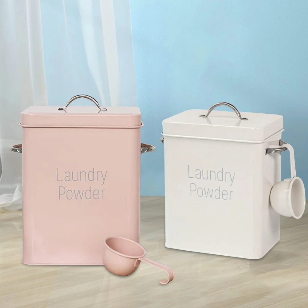 Large Capacity Laundry Detergent Powder Storage Tin Box Lightweight Grain Organizer Container Sealed with Spoon Airtight Lid