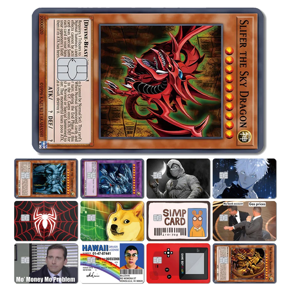 2026 Nuovo Anime Mcloving Yo-gi-oh Meme Cartoon Spider Occhi rossi Drago nero PVC Pellicola adesiva Pelle per carta di credito bancaria di debito