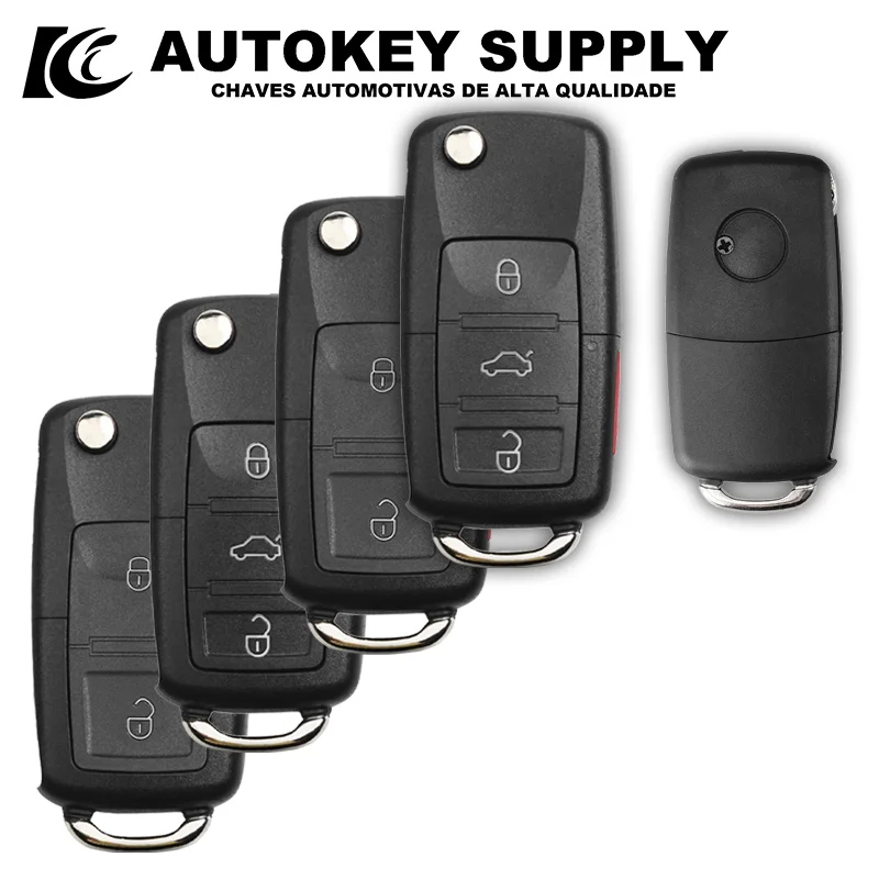 Autokeysupply Folding Car Remote Flip Key Shell Case Fob AKVWF107 For VW Passat Polo Golf Touran Bora Ibiza Leon Octavia Fabia