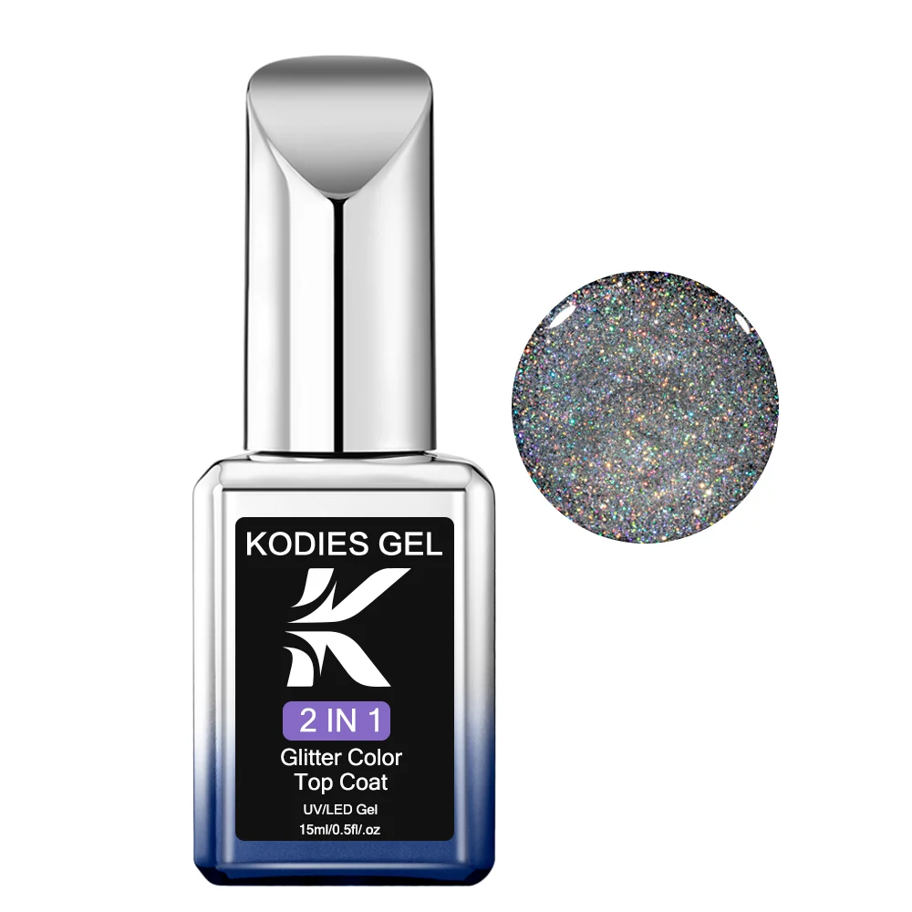 KODIES GEL Holographic Laser Top Coat Gel Nail Polish 15ML Rainbow Shine Glitter Gel Finish Topper Paint Manicure Reflective Top