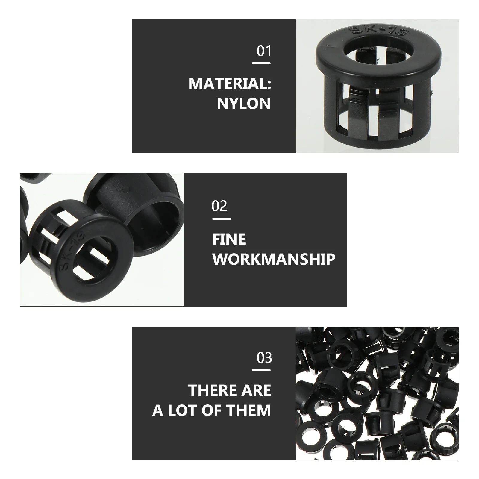 

100Pcs Nylon Cable Snap Hose Snap Black Grommet Durable Protective Bushing Anti-Vibration Cable Insulation Protector