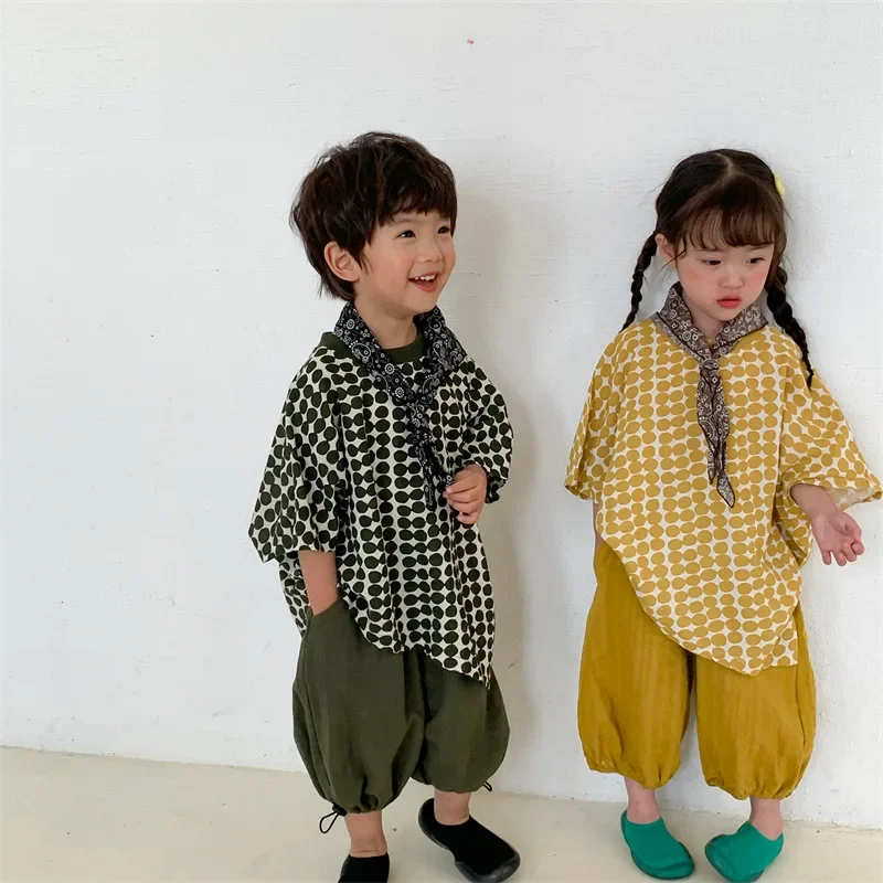 

Summer Children fashion dot irregular unique design oversized Tops Kids thin batwing sleeve loose Tees