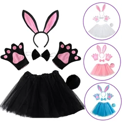 Kids Rabbit Bunny Ears Headband Bow Ties Tail Tutu Dress Sets Easter festival Party Cosplay Costume