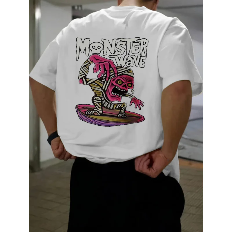 

Мужская футболка белая с принтом Monster Wave, хлопок, 180 г, высокое качество