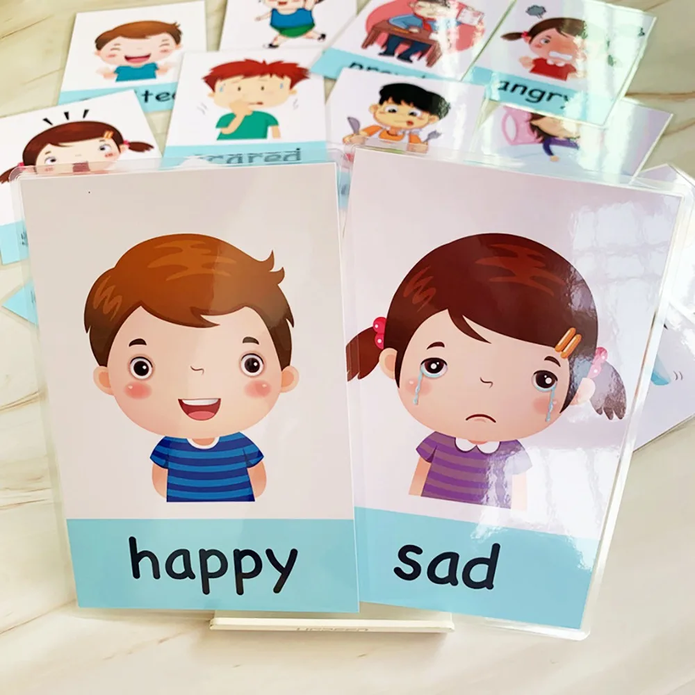 Baby Montessori Toys Emotion Weather Learning Card Cartoon English Flash Cards Kids Learning Toys Educational Toys for Children