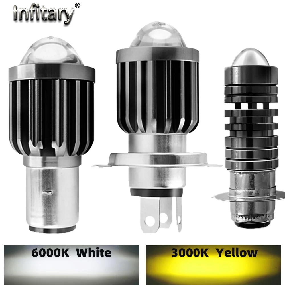 Motor Headlight H4 BA20D LED Fisheye Lens Motorcycle High Low Beam White Yellow Bulbs 10-80V Bright Fog Lamp Motorbike Autobike