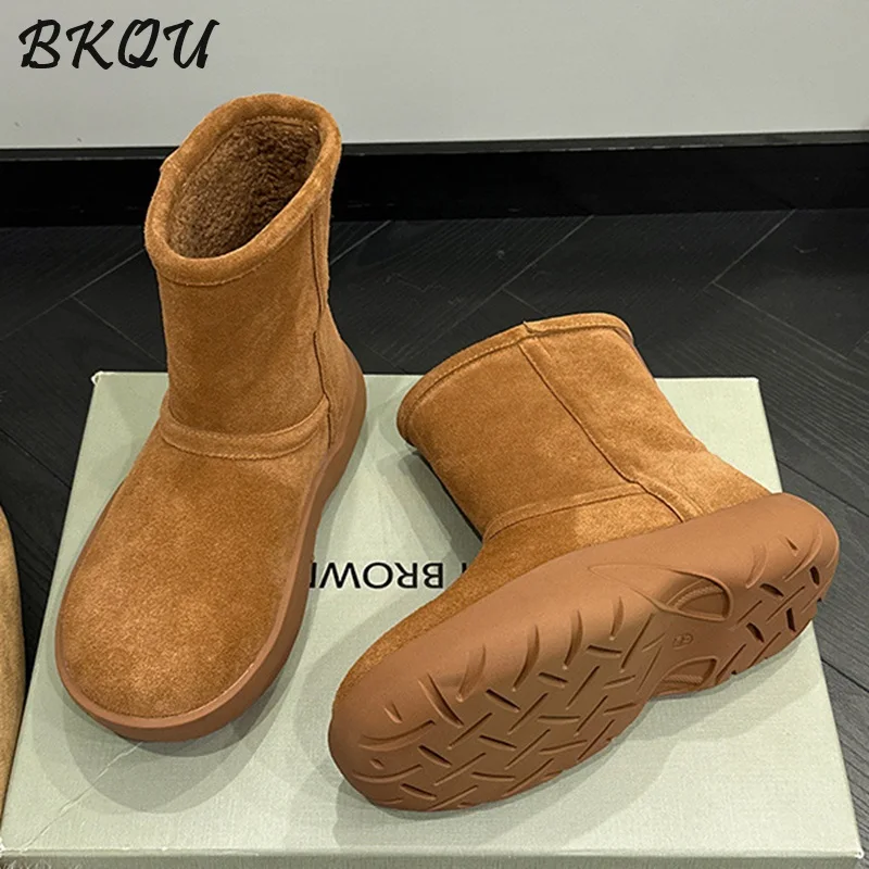 

BKQU Snow Boots Women Winter Thick Fleece Insulated 2025 New Waterproof Thick Soles Short Boots Trendy Long Fleece Inner Liner