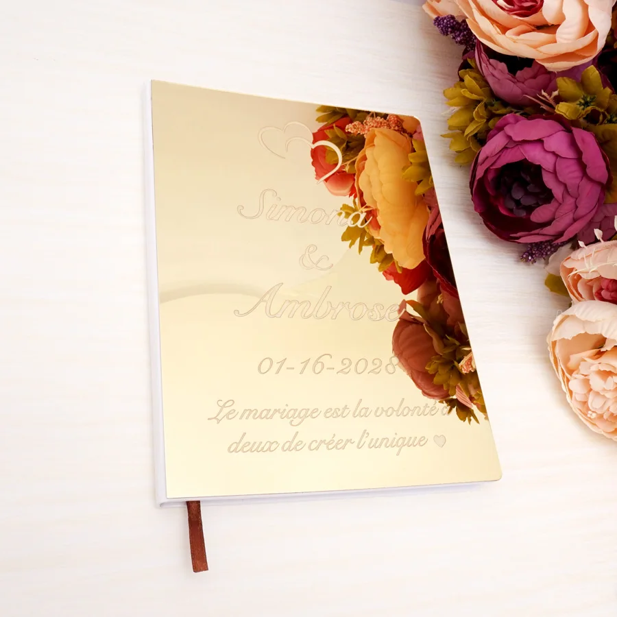 Custom Acrylic Mirror Cover Vertical Style Wedding Guest Book Blank Pages Personalized Name Guestbook Party Decoration Supplies