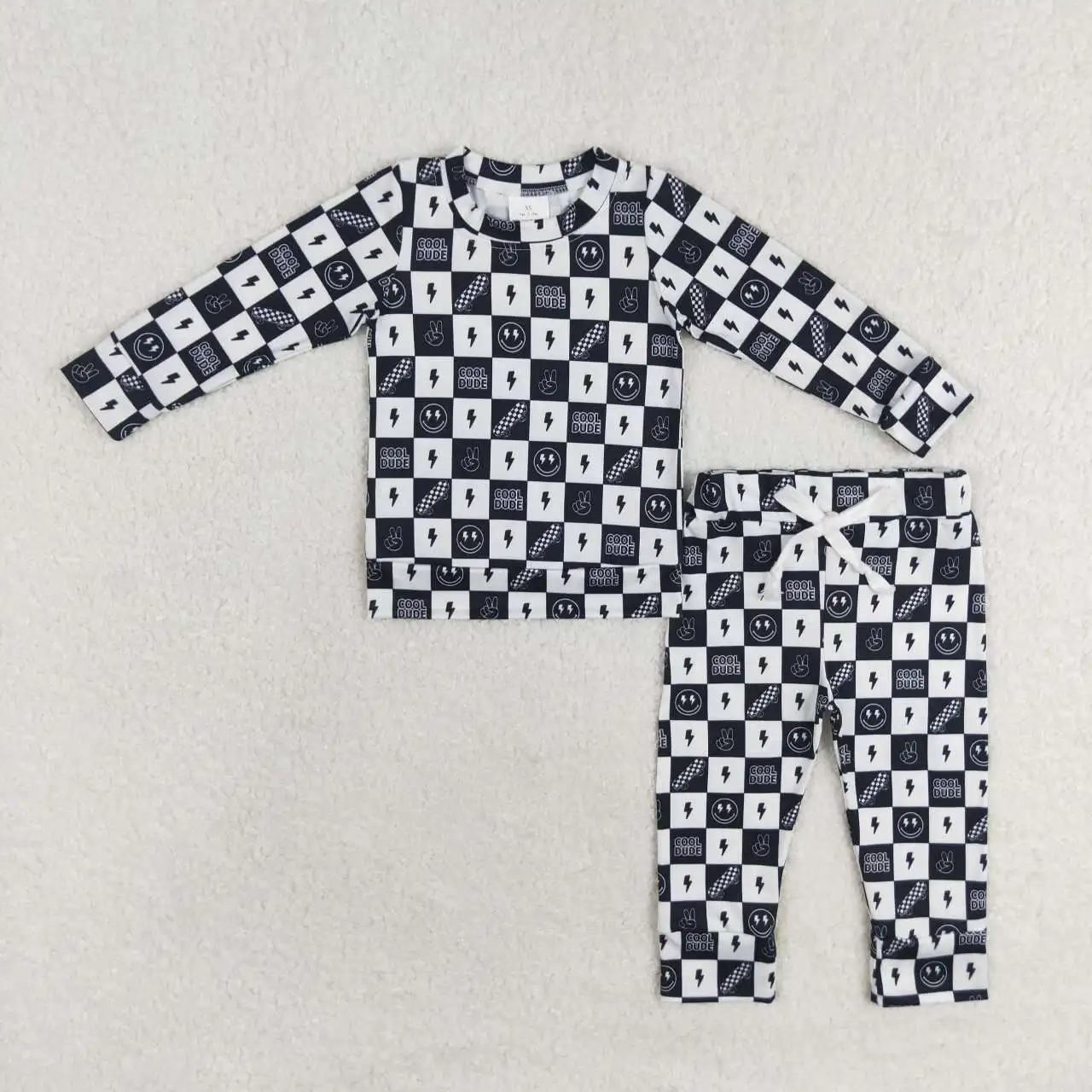 RTS Baby Boys Toddler Long Sleeve Black Lighten Tee Shirts Children Pants Fall Western Pajamas Outfits Clothes Sets