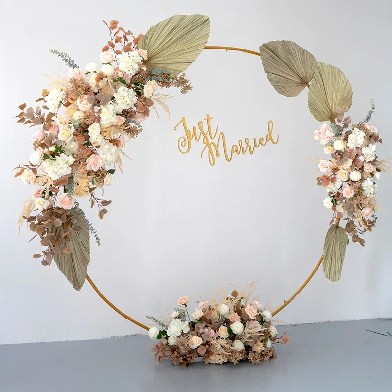 

Champagne European wedding dried flower arch decoration floral ring set, wedding photography background beautiful decoration