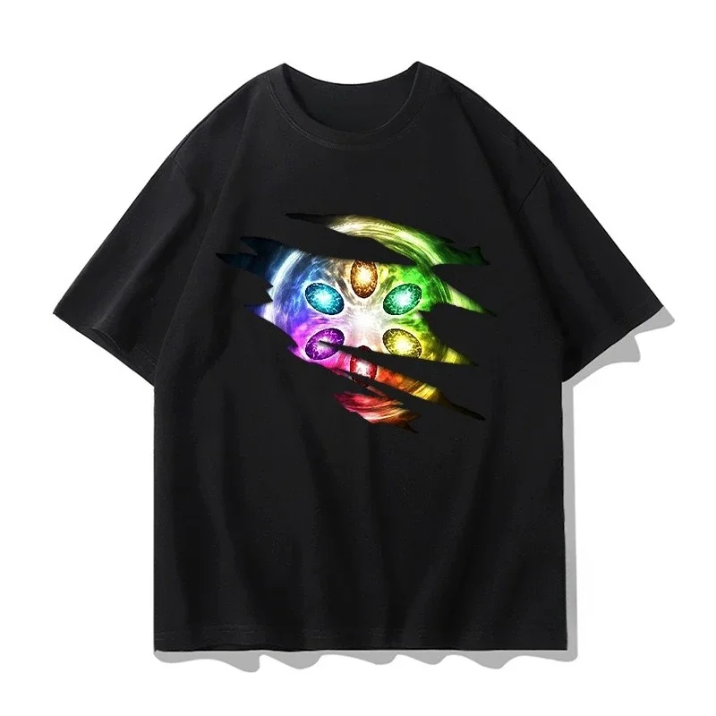 

Marvel Avengers Short Sleeve T-Shirt Men's Summer Bust Label Clothes Infinity Gemstones Trend T-Shirt Sports Casual Short Sleeve