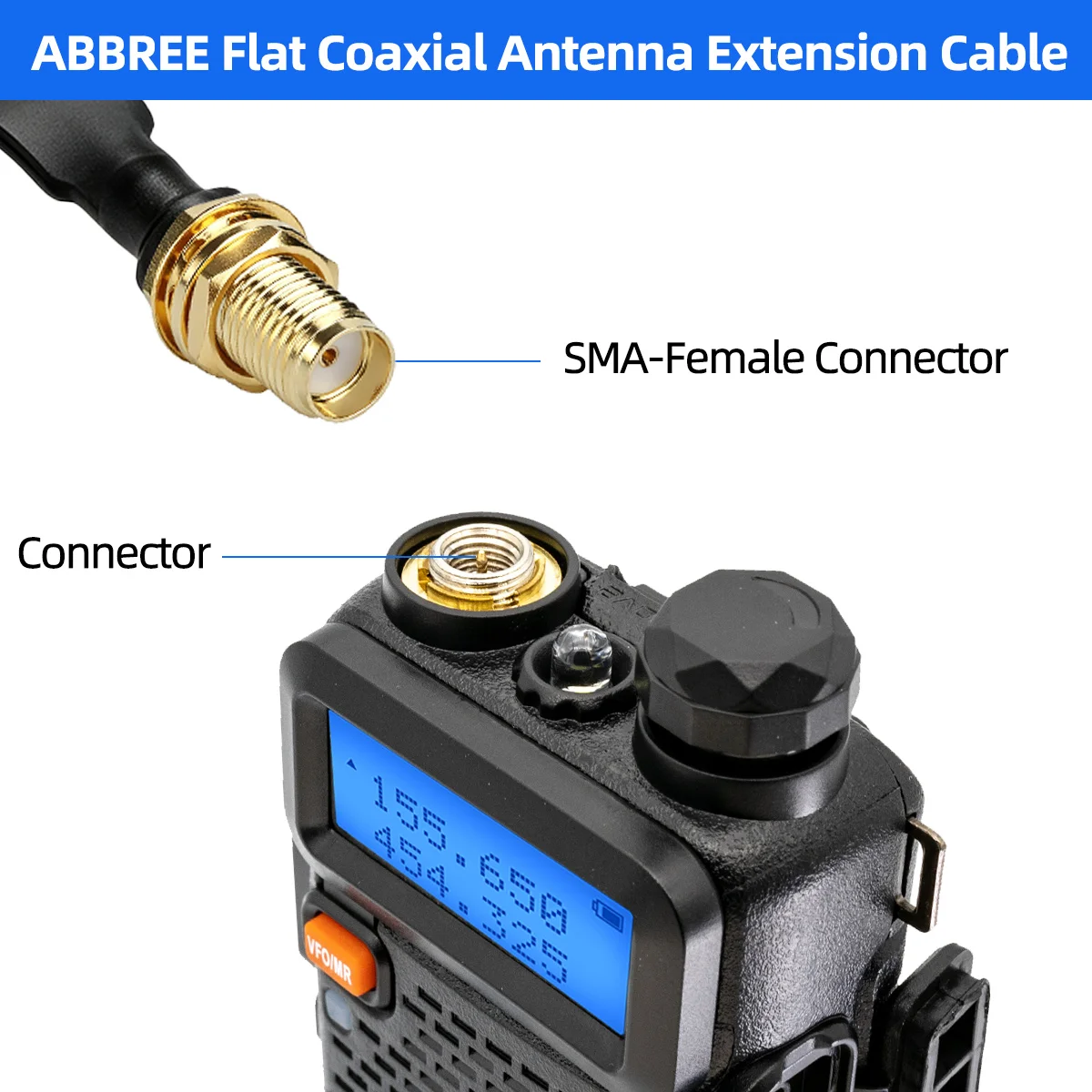 ABBREE Walkie Talkie RF Coaxial Cable SMA Male to Female Extension for Baofeng UV-5R Mini AR-152 UV-5RH Handheld Two‑Way Radio view 2
