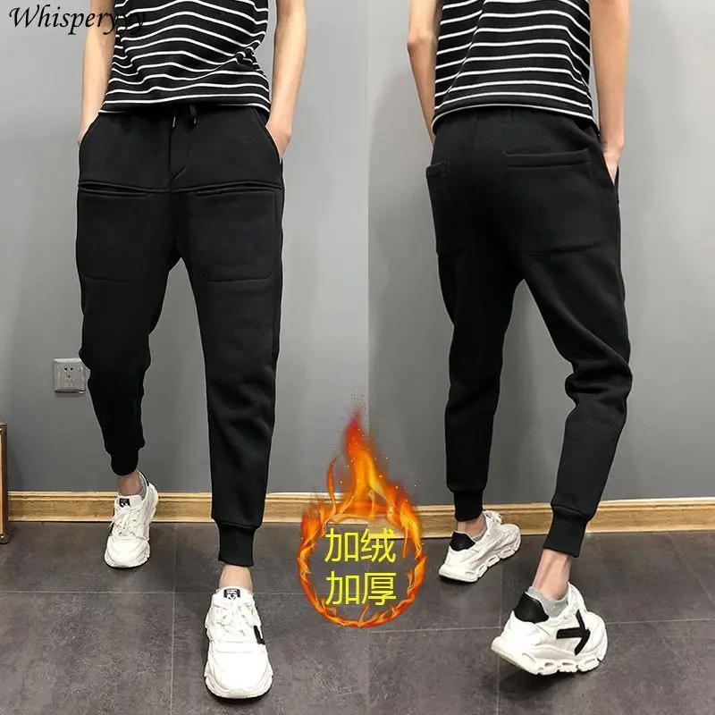 

Брюки для мужчин, повседневные брюки со сборками, уличная одежда, тонкие корейские однотонные брюки-шаровары с карманами, винтажные мужские джоггеры на шнурке