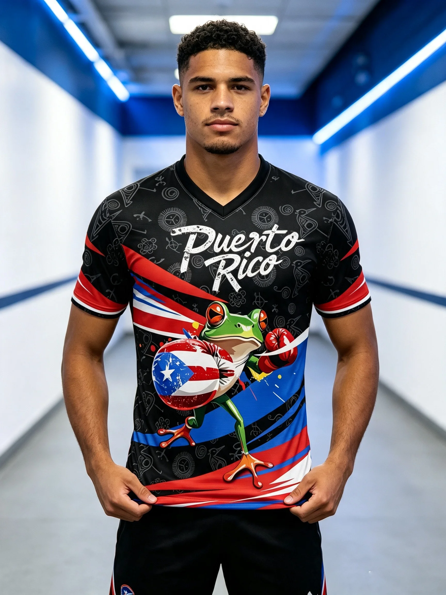 2026 Puerto‑Rico football jersey, boxing frog graphic with flag‑style boxing gloves, quick‑dry breathable lightweight fabric