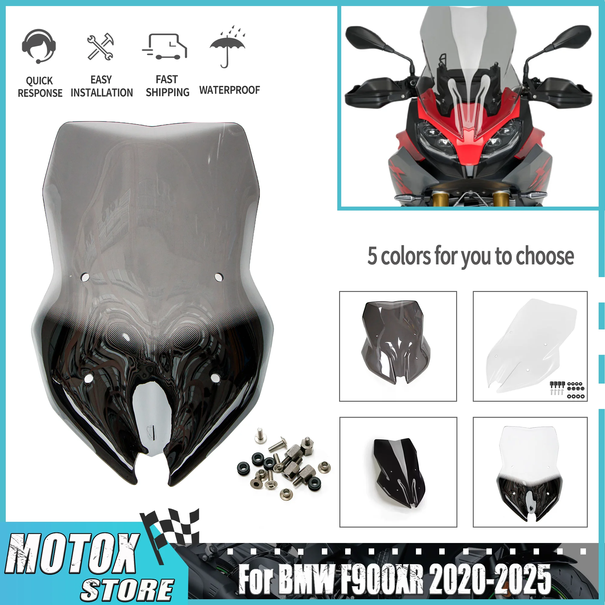 

Windshield Windscreen Fit For BMW F900XR F 900 F900 XR 2020-2025 2021 2022 2023 Deflector Protector Screen Visor With Screws