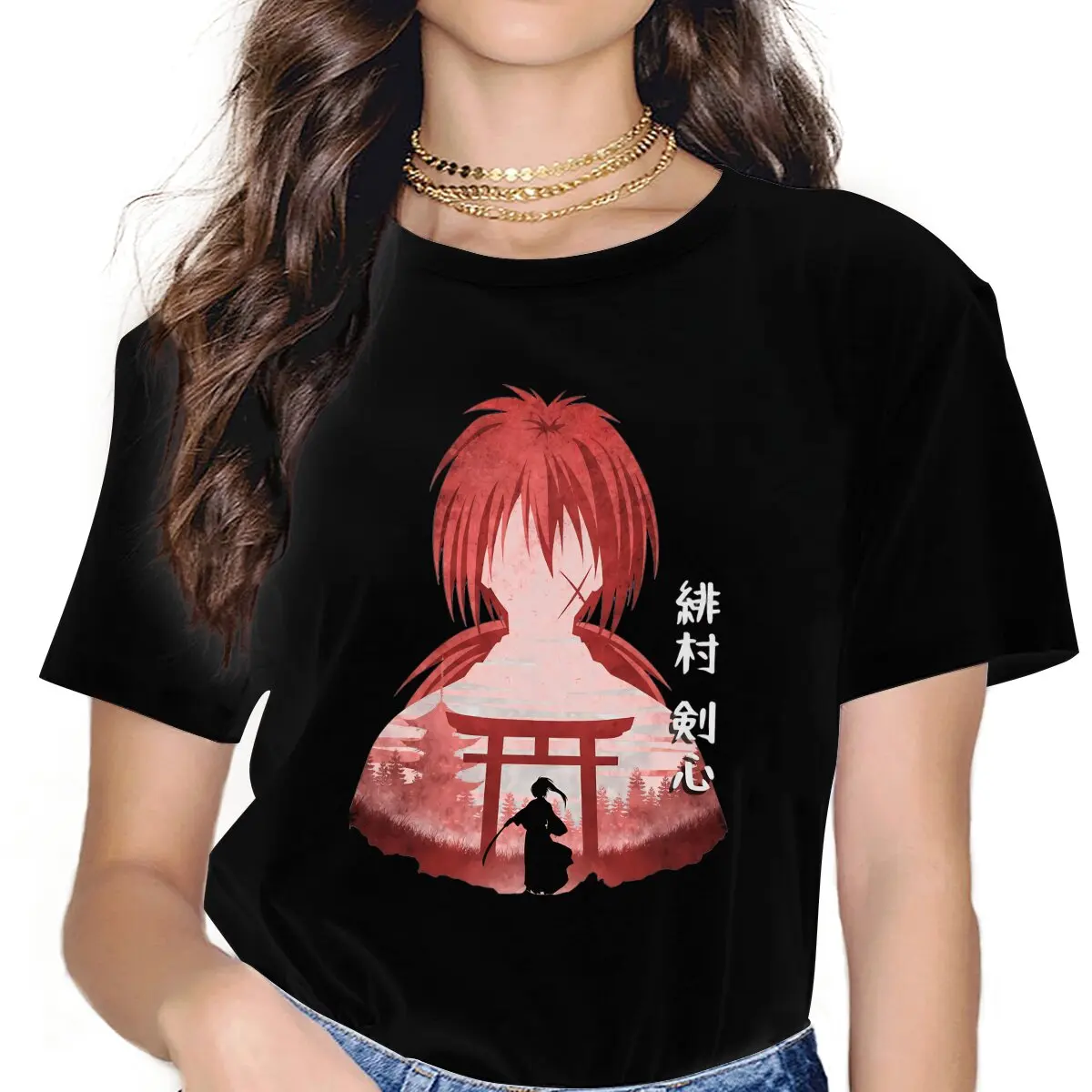 Retro Kenshin Himura Classic Women T Shirt Rurouni Kenshin Manga Cool Tees Short Sleeve Crew Neck T-Shirts Gift Idea Tops