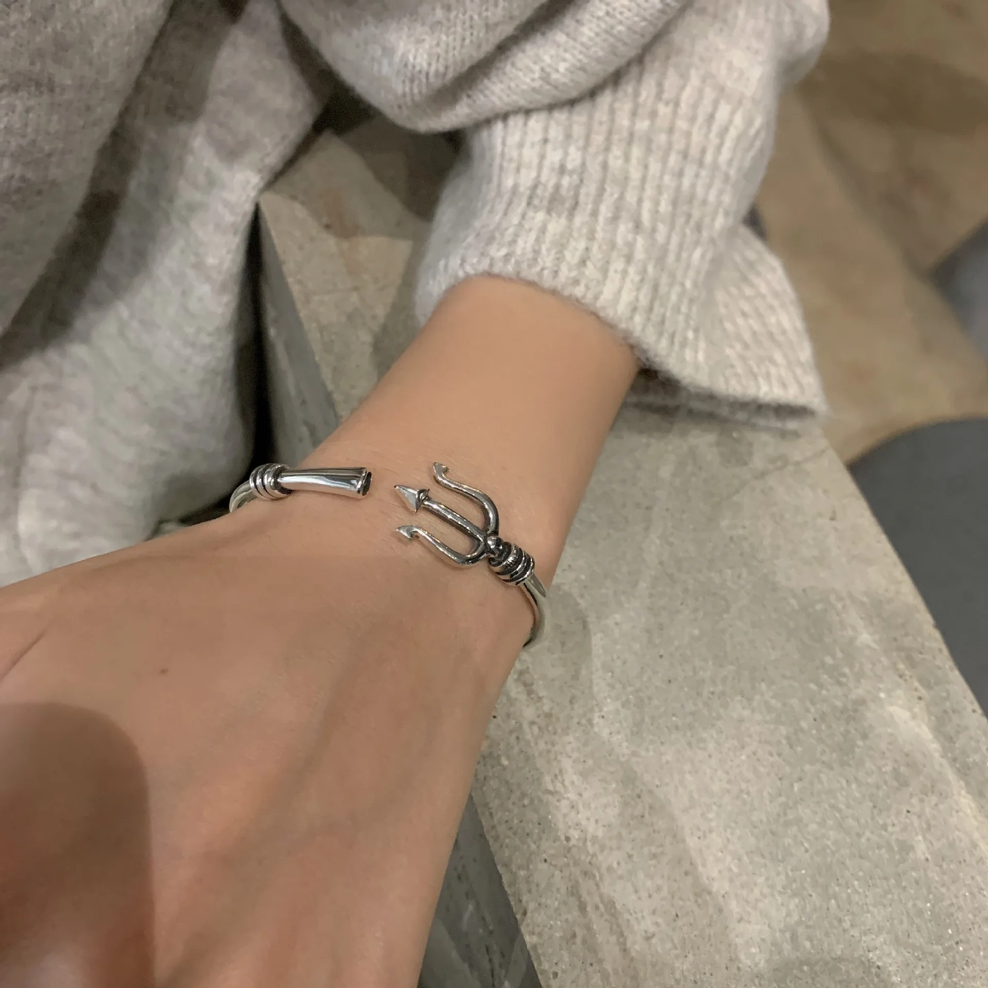Promotion Poseidon Trident Design Retro Thai Silver Female Bangle Jewelry For Women Christmas Gifts No Fade