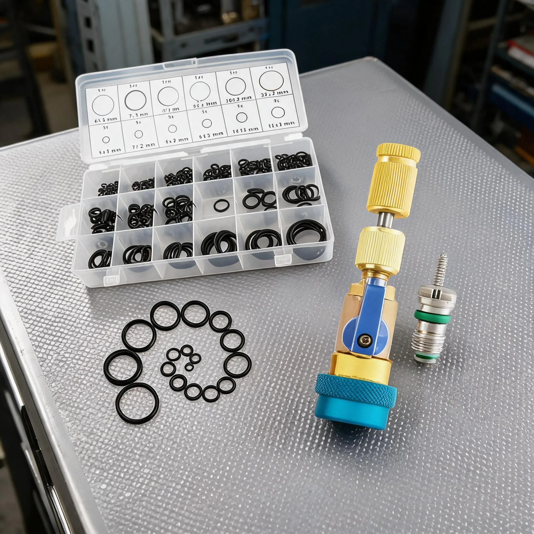 Complete Air‑Conditioner Repair Kit, Adjustable Valve Core Remover Tool With 225pcs Rubber O‑Ring Seals, Practical Maintenance
