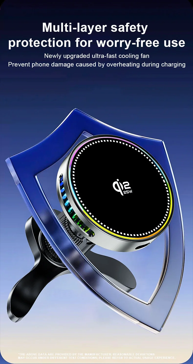 Qi2 Kühlender Magnetischer Kabelloser Autoladegerät-Halter mit RGB-Licht, 25W Autotelefonhalter für Magsafe iPhone 17 Pro Max Samsung – Detail 9