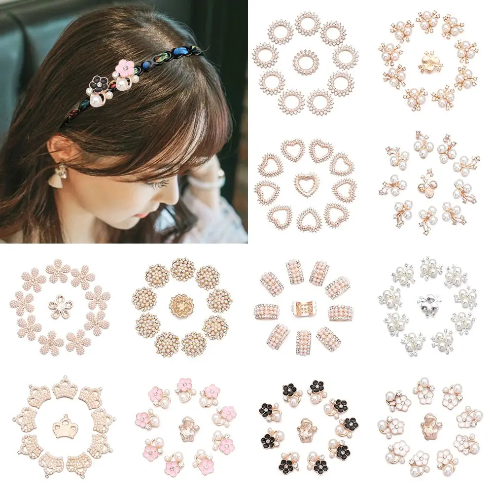 10PCS Sparkling Crystal Flower-shaped Headwear Clip Rhinestone Buttons Pearl Button Pearl Hairpins